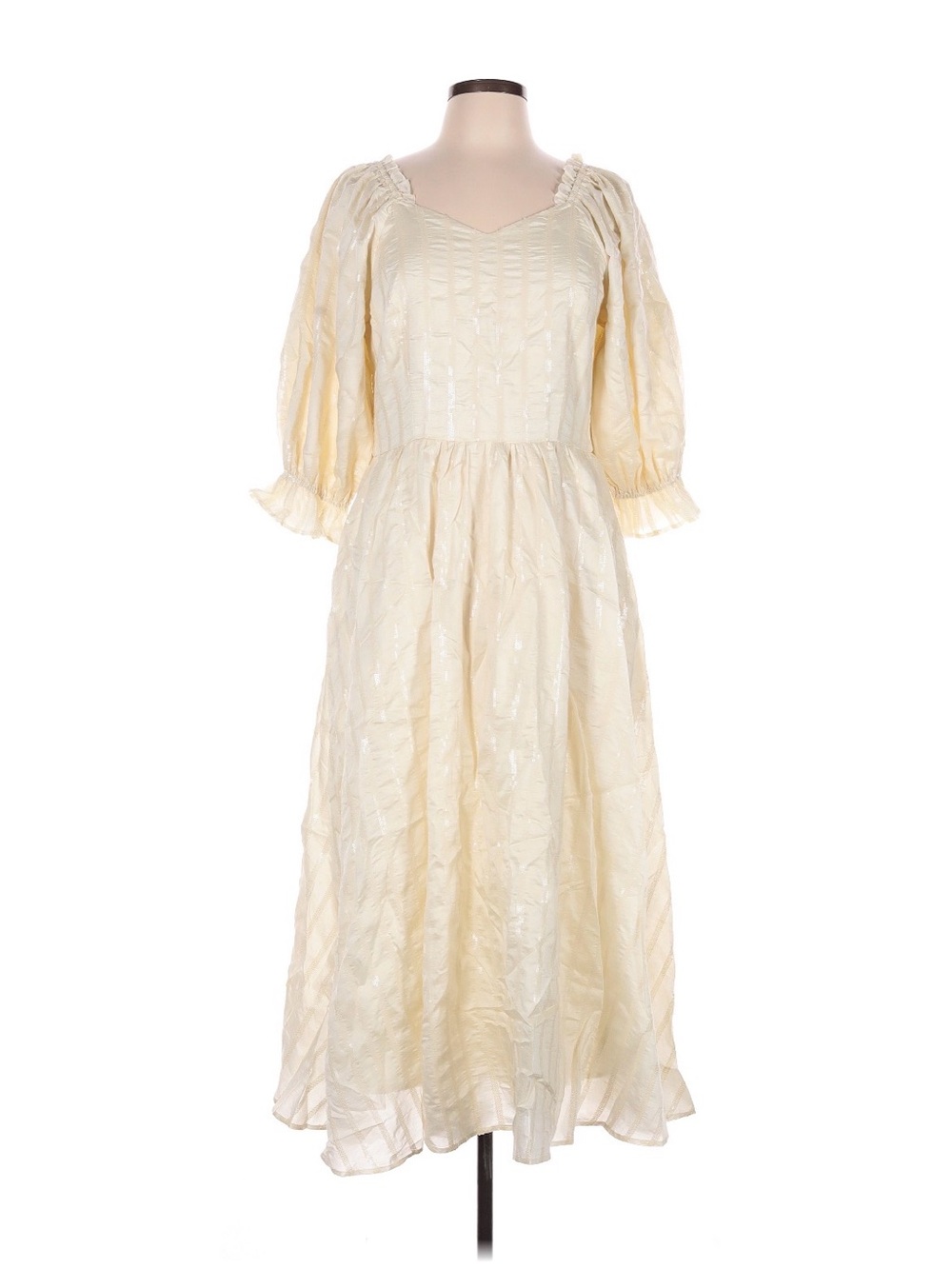 Ivy City Co Cream Midi Dress with Puff Sleeves